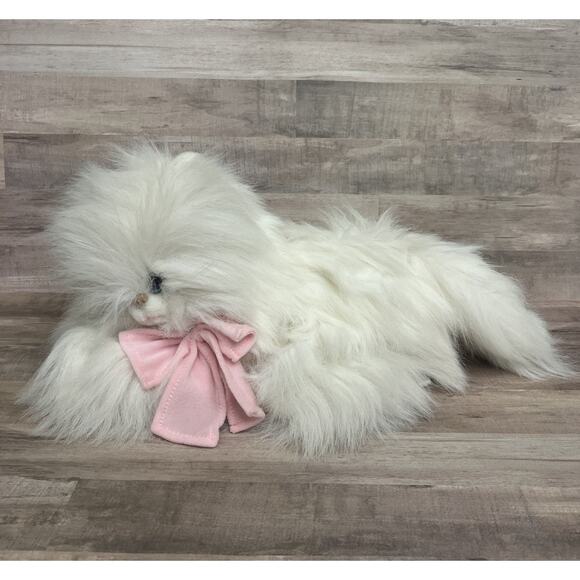 Vtg 90’s Playful‎ Plush Cat Kitten Pink Bow Kellytoy Faux Fur White Blue Eyes - Picture 1 of 10